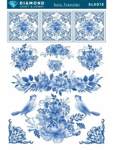 Diamond Sulu Transfer Kağıdı SL0015 25x35cm - Çiçek ve Kuş
