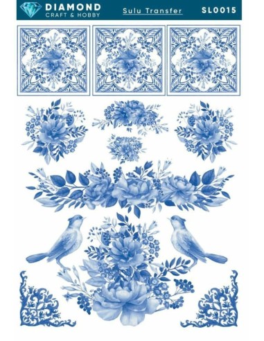 Diamond Sulu Transfer Kağıdı SL0015 25x35cm - Çiçek ve Kuş