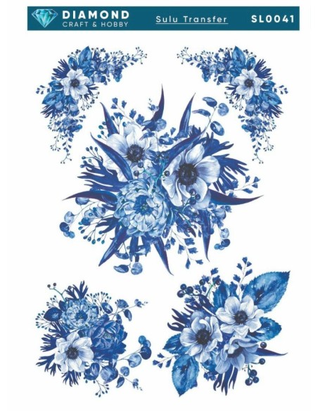 Diamond Sulu Transfer Kağıdı SL0041 25x35cm - Mavi Çiçek