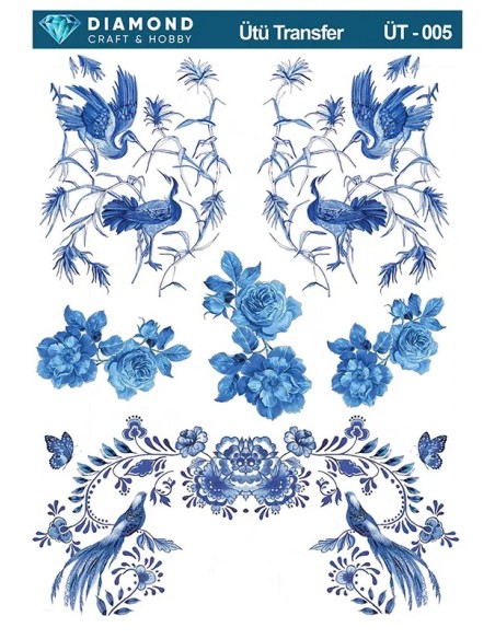 ÜT005 Kuş ve Çiçekler Diamond Craft Ütü Transfer Kağıdı 25x35cm