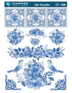 ÜT006 Kuş ve Çiçekler Diamond Craft Ütü Transfer Kağıdı 25x35cm