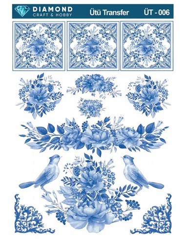 ÜT006 Kuş ve Çiçekler Diamond Craft Ütü Transfer Kağıdı 25x35cm