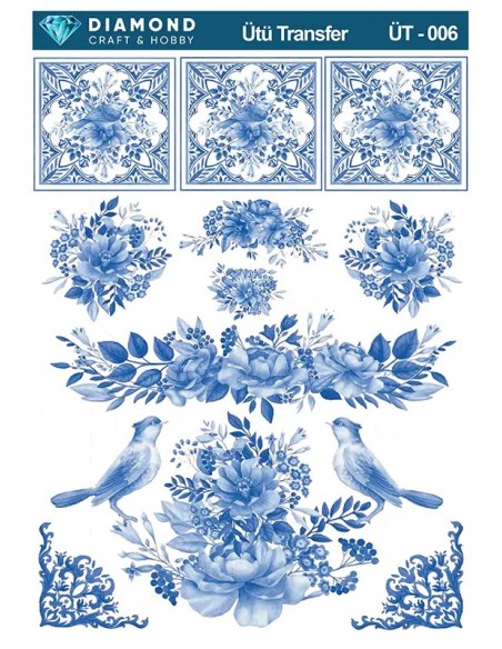 ÜT006 Kuş ve Çiçekler Diamond Craft Ütü Transfer Kağıdı 25x35cm