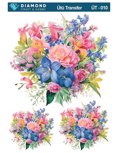 ÜT010 Çiçek Desenli Diamond Craft Ütü Transfer Kağıdı 25x35cm