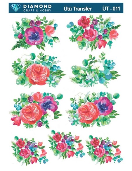 ÜT011 Çiçek Desenli Diamond Craft Ütü Transfer Kağıdı 25x35cm