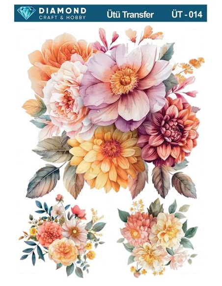 ÜT014 Çiçek Desenli Diamond Craft Ütü Transfer Kağıdı 25x35cm
