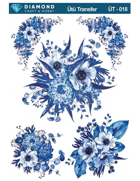 ÜT018 Çiçek Desenli Diamond Craft Ütü Transfer Kağıdı 25x35cm