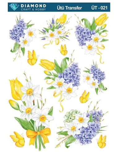 ÜT021 Çiçek Desenli Diamond Craft Ütü Transfer Kağıdı 25x35cm