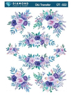 ÜT022 Çiçek Desenli Diamond Craft Ütü Transfer Kağıdı 25x35cm