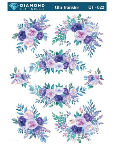 ÜT022 Çiçek Desenli Diamond Craft Ütü Transfer Kağıdı 25x35cm