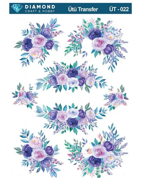 ÜT022 Çiçek Desenli Diamond Craft Ütü Transfer Kağıdı 25x35cm