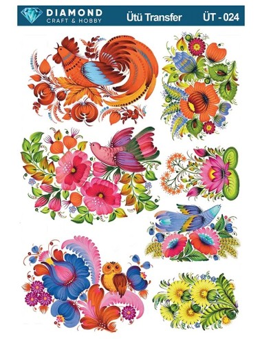 ÜT024 Çiçek ve Hayvanlar Diamond Craft Ütü Transfer Kağıdı 25x35cm