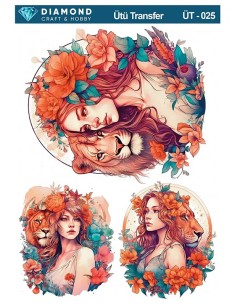 ÜT025 Aslan ve Kadın Diamond Craft Ütü Transfer Kağıdı 25x35cm