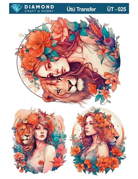ÜT025 Aslan ve Kadın Diamond Craft Ütü Transfer Kağıdı 25x35cm
