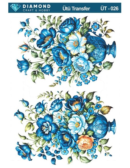 ÜT026 Çiçek Desenli Diamond Craft Ütü Transfer Kağıdı 25x35cm