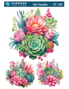 ÜT027 Çiçek Desenli Diamond Craft Ütü Transfer Kağıdı 25x35cm